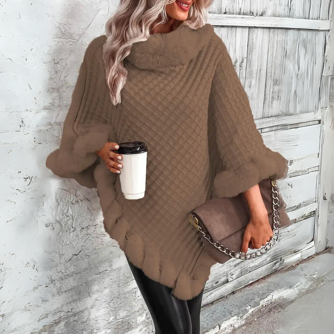 Liv Lux Knit Cape With Plaid Stripes And Faux Fur For Warmth And Comfort For The Modern Woman Everyday Chic