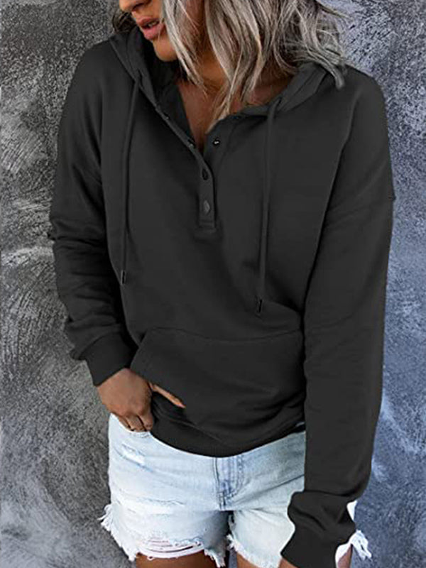 Unisex Buttoned Collar Hoodie With Drawstring Hood And Kangaroo Pocket For Everyday Comfort