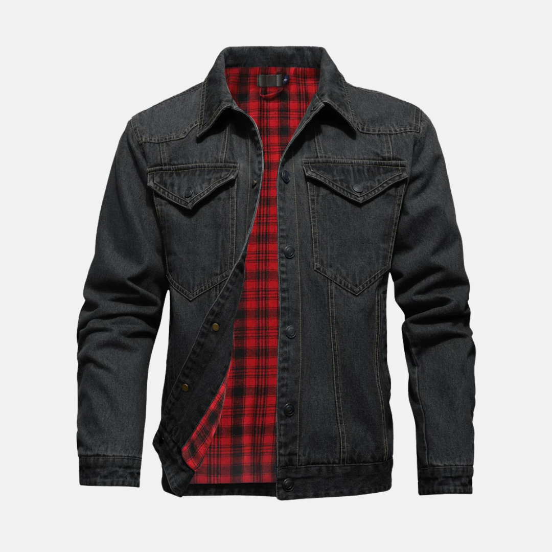 Men's Denim Jacket With Relaxed Fit Hip Length Button Front Chest Pockets For Casual Layering