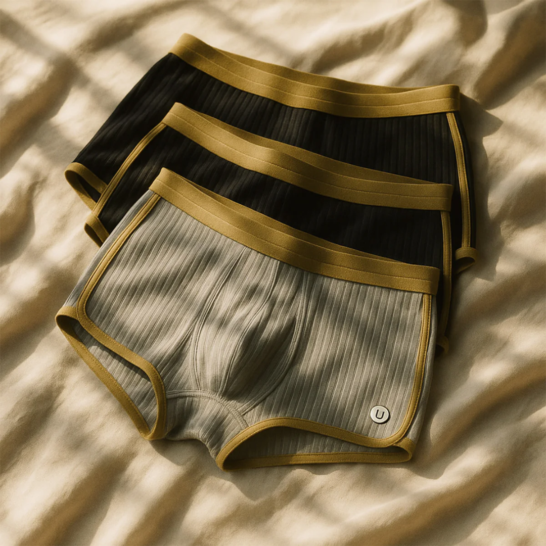 Waylynn Carter Organic Rib Knit Cotton Boxer Brief Set for Men with Contoured Pouch and Stay Put Waistband