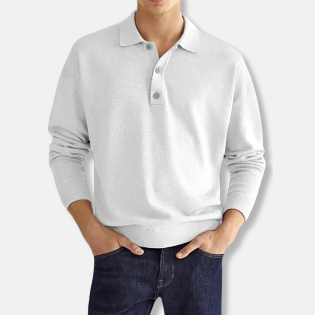 Men's Cotton Blend Polo Collar Sweater With Long Sleeve Relaxed Fit For Smart Casual
