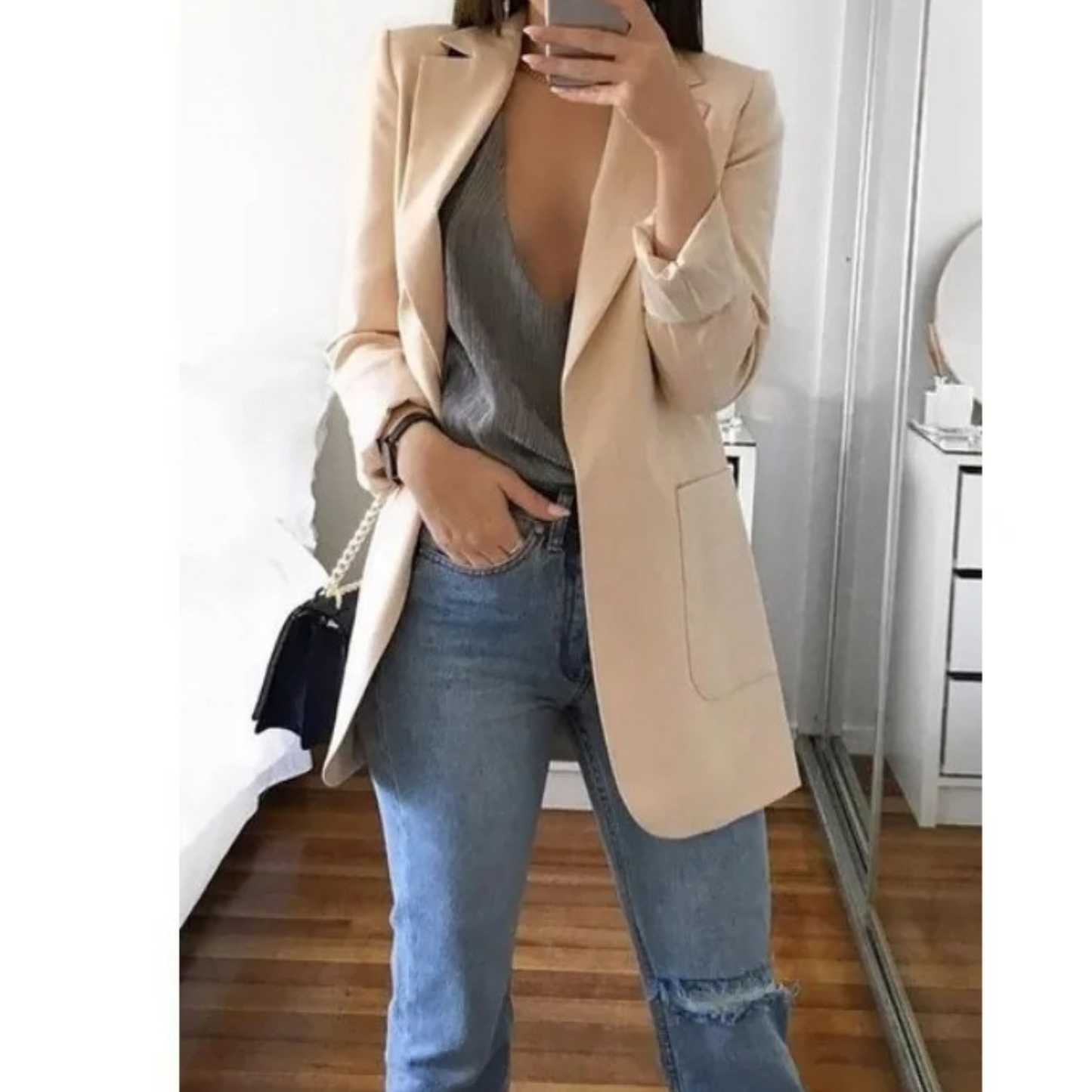 MODA Womens Long Blazer Khaki Stylish Office Ready All Day Comfort Professional Look