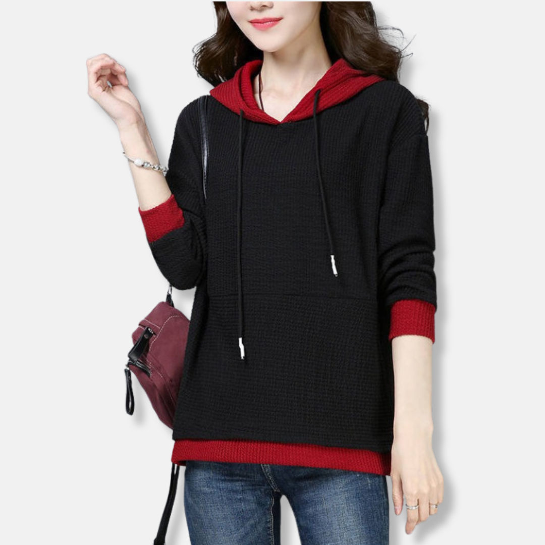 Women’s Hooded Sweatshirt - Knit - Loose Fit - Tunic Length - Adjustable Hood