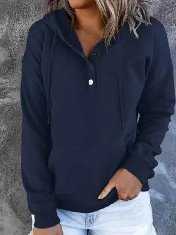 Unisex Buttoned Collar Hoodie With Drawstring Hood And Kangaroo Pocket For Everyday Comfort