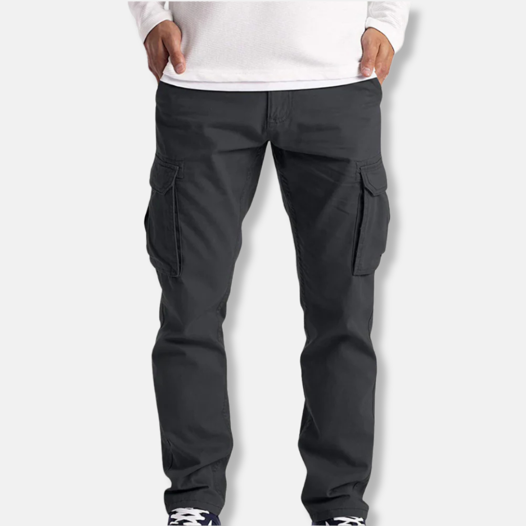 Men's Cotton Blend Cargo Pants With Straight Fit And Full Length Design With Practical Cargo Pockets