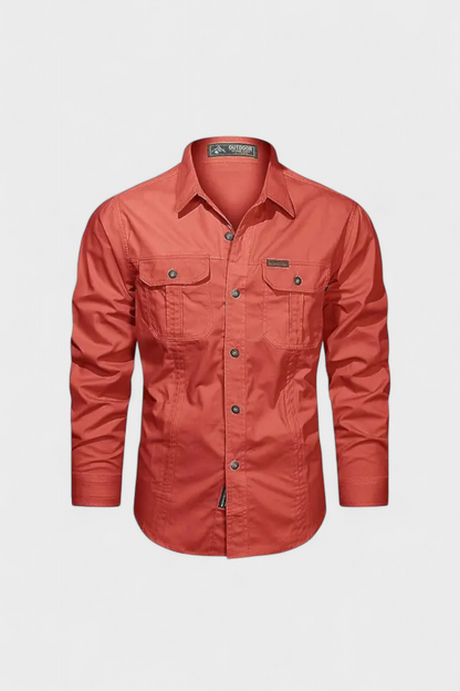Men's Utility Button-Up Shirt Long Sleeve With Chest Pockets And Reinforced Stitching Classic Fit