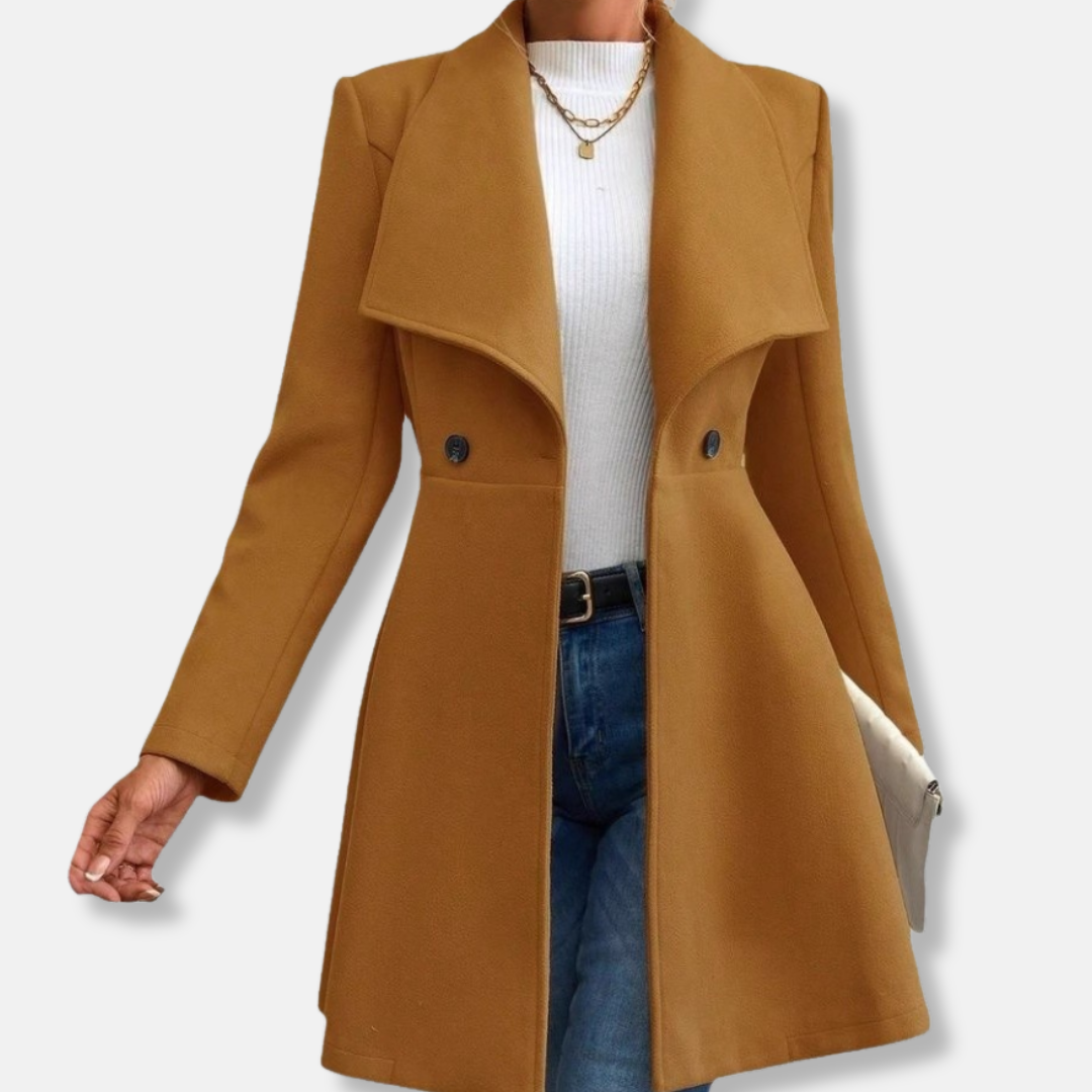 Women’s Jacket – Tailored Fit – Wool Feel – Lapel Collar – Button-Up Mid-Thigh