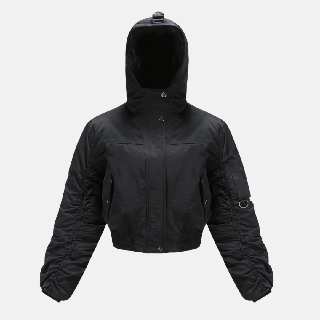Women’s Padded Coat – Cropped Fit – Hooded – Ribbed Cuffs