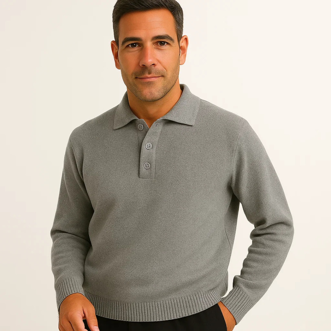Men's Long Sleeve Polo Sweater Soft Knit Comfort For Everyday Wear And Effortless Sophistication