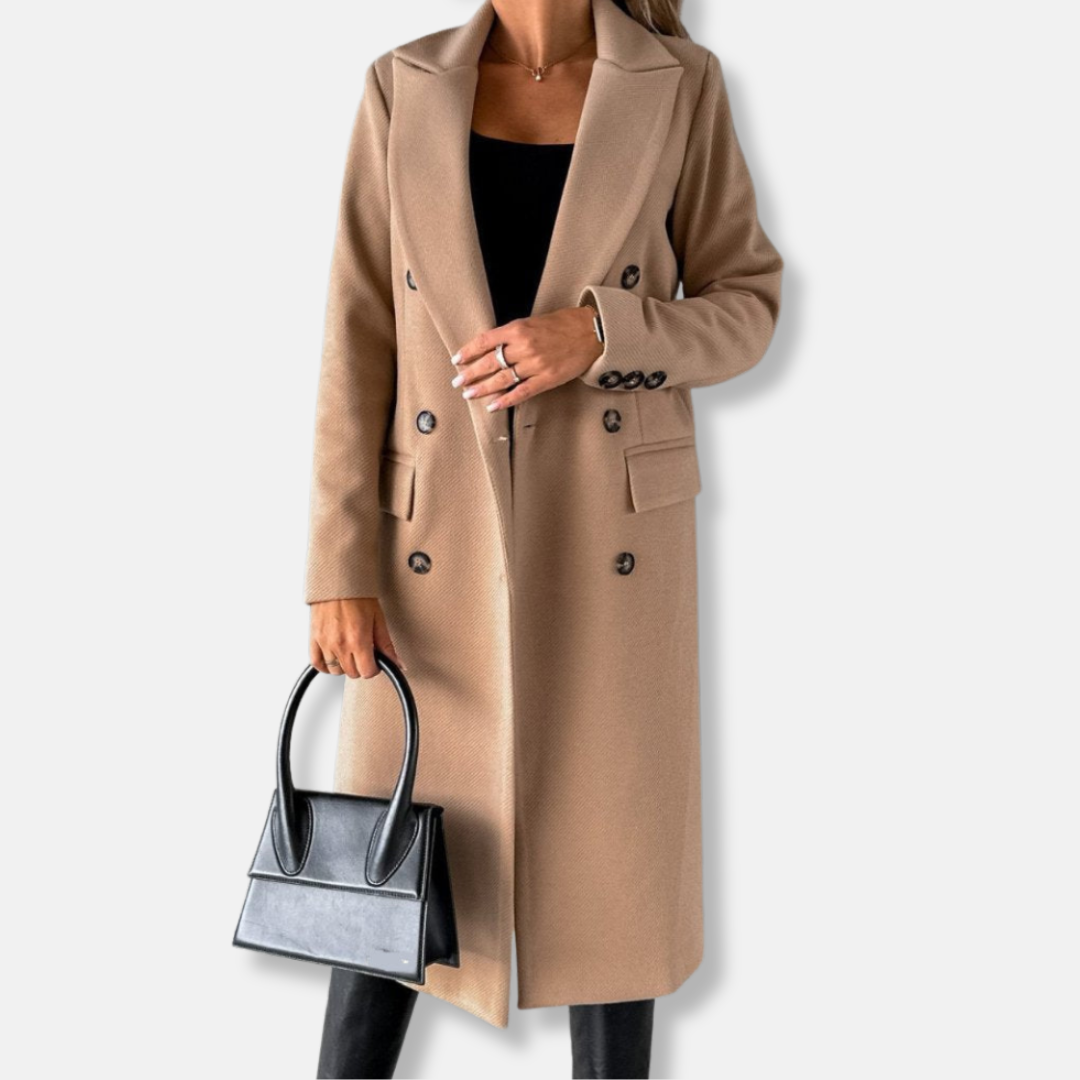 Women’s Longline Coat - Wool - Double Breasted - Notch Lapel - Mid-Calf Length