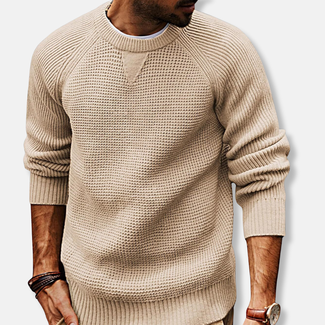 Men's Knit Texture Crew Neck Sweatshirt With Long Raglan Sleeves For Casual Fall Style And Comfort