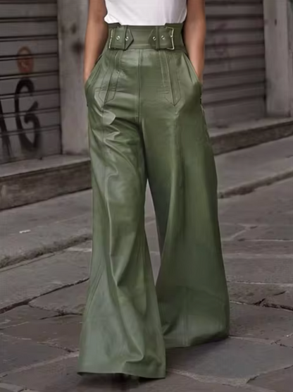 Lora Leather Pants For Women Soft Pleated High Waist With Pockets Stylish Streetwear