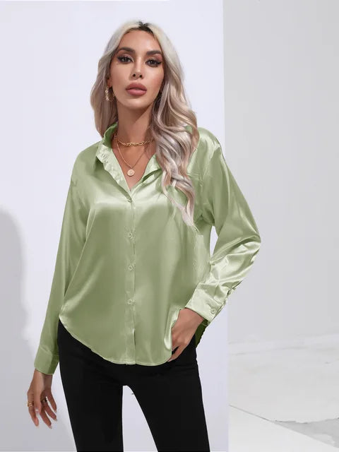 Elegant Buttoned Blouse For Women | Long Sleeves Relaxed Fit