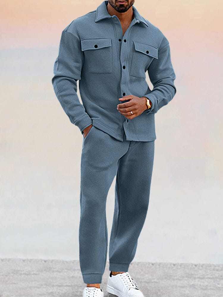 Elegant Casual Set For Men: Button-Up Shirt And Pants | Trendy