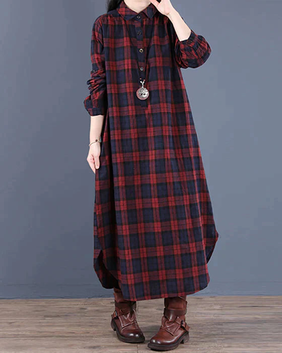 Women’s Stylish Plaid Shirt Dress | Midi