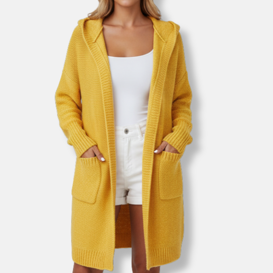Women’s Hooded Cardigan – Oversized Relaxed Fit – Knit Wool Blend – Knee Length