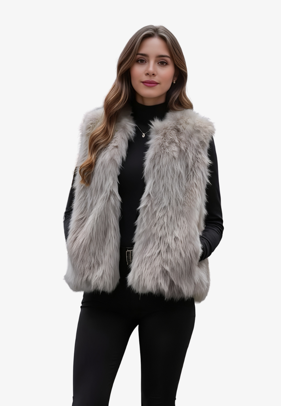 Women's Vest - Soft Faux Fur - Sleeveless Open Front - Elegant Layered Look