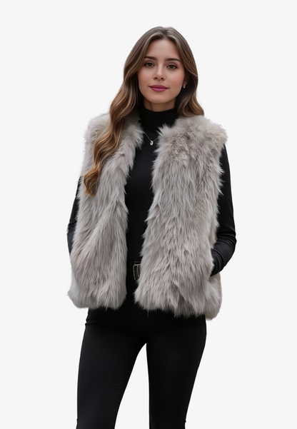 Women's Vest - Soft Faux Fur - Sleeveless Open Front - Elegant Layered Look