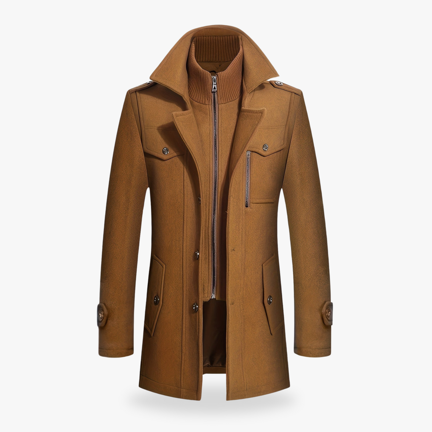 TrendAura Mens Wool Blend Coat Double Breasted Slim Fit Notch Lapel Hidden Zipper Winter Outerwear