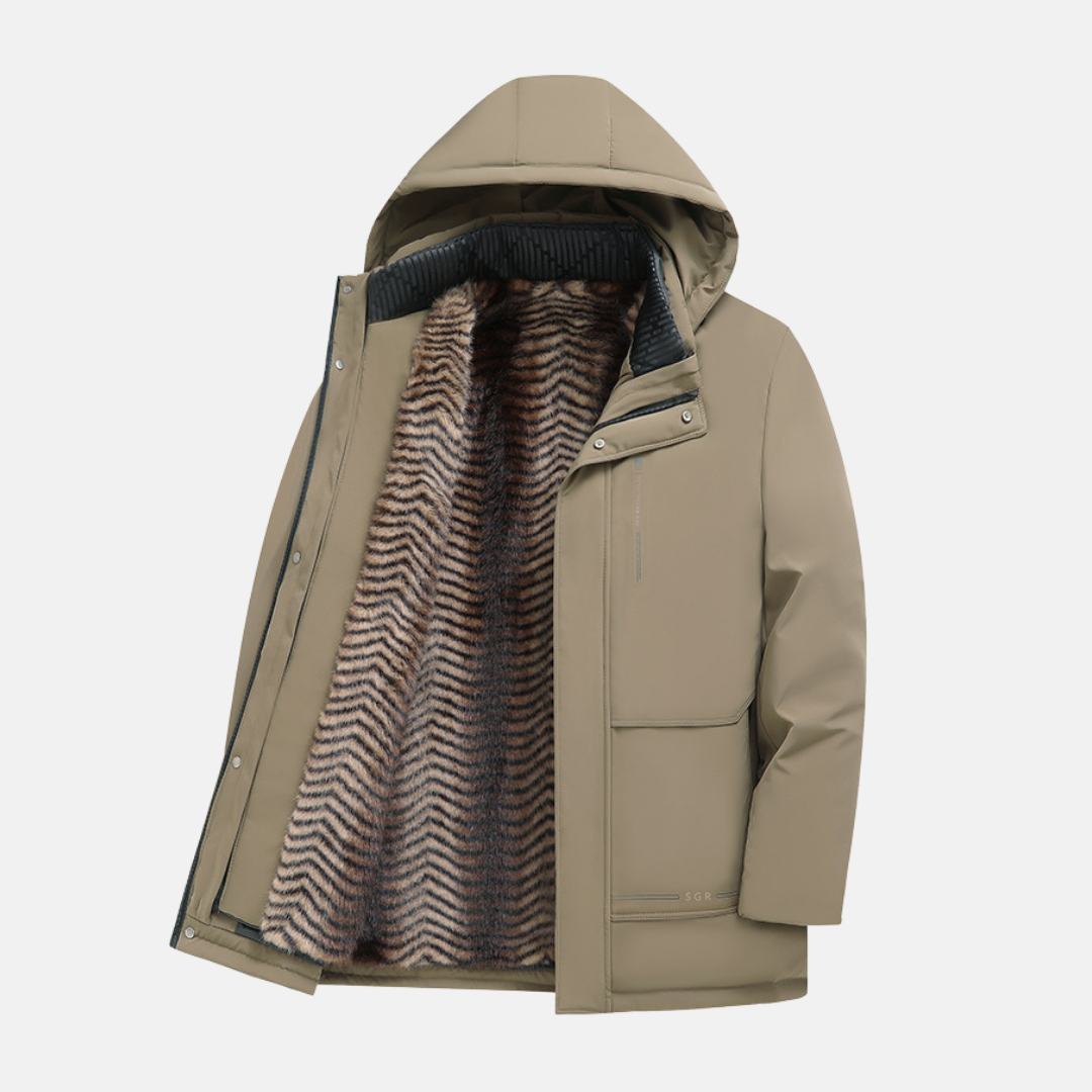 Men's Parka Jacket Hooded Regular Fit Weather Resistant Detachable Plush Lining Winter Coat