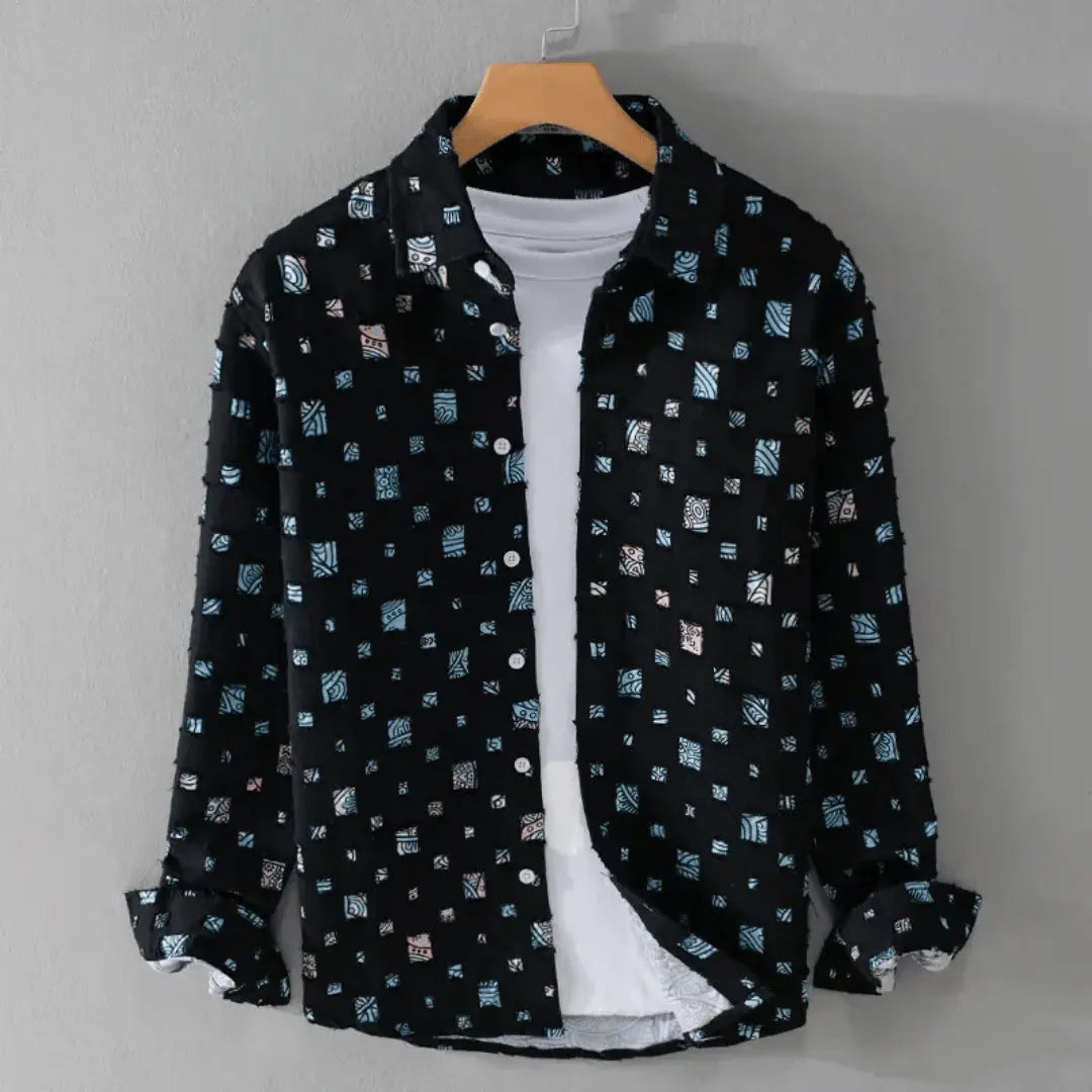 Alessandro Patchwork Frayed Denim Shirt For Modern Casual Wear Edition By TrendAura