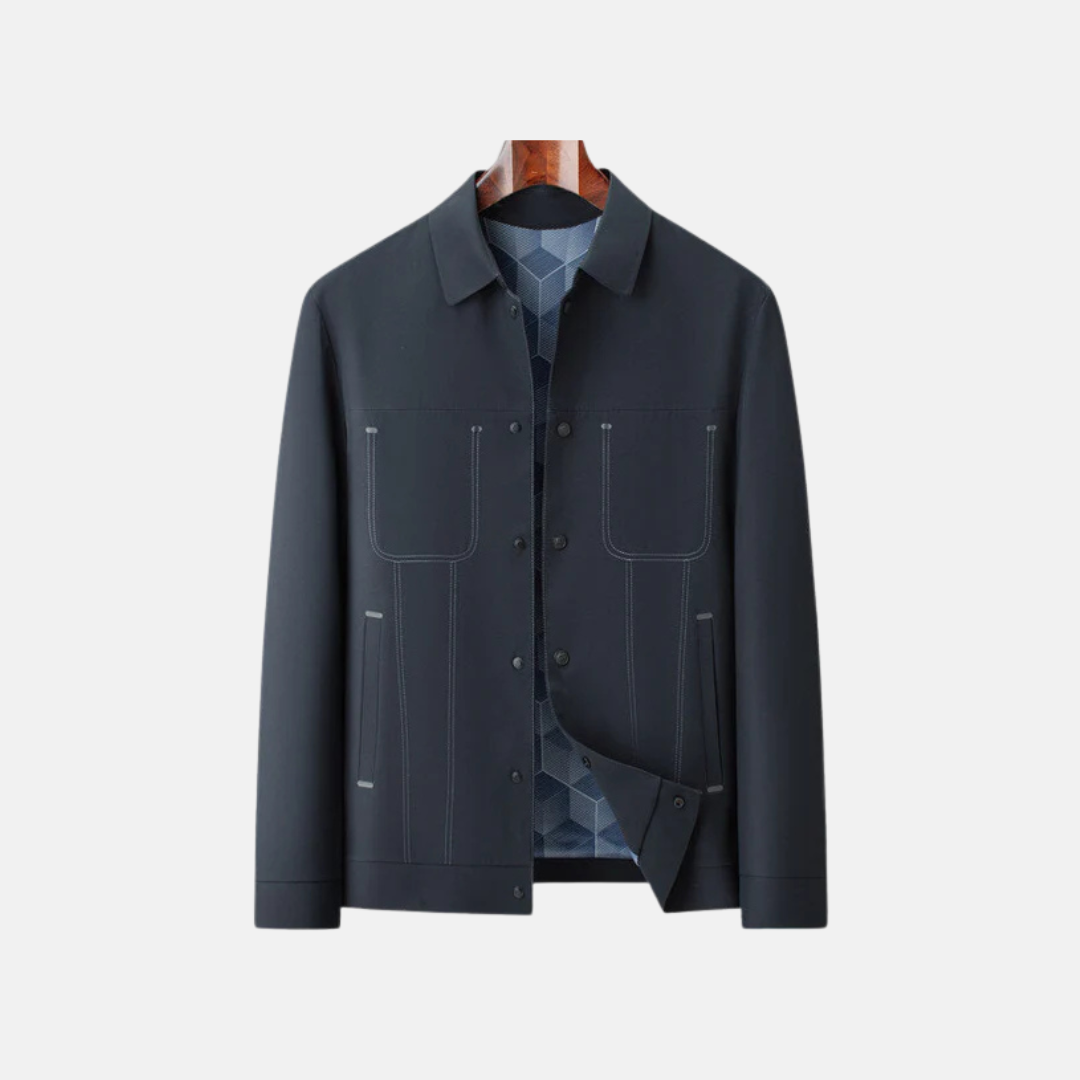 Men's Casual Jacket With Relaxed Fit Button Front Patterned Lining Hip Length Nordisk Flair By TrendAura
