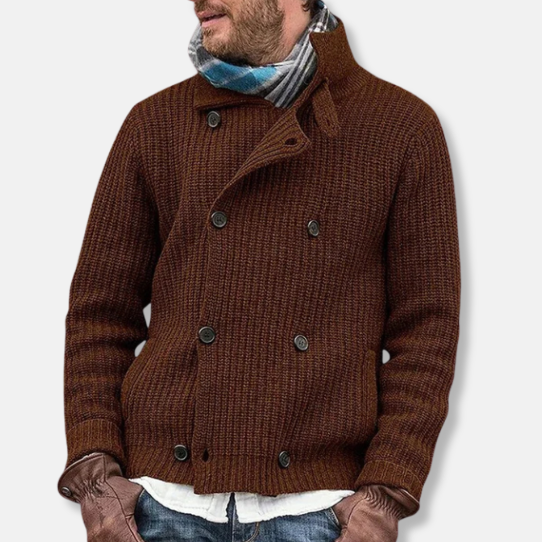 Mens Wool Blend Double Breasted Knit Jacket With High Collar Relaxed Fit From TrendAura For Fall And Winter