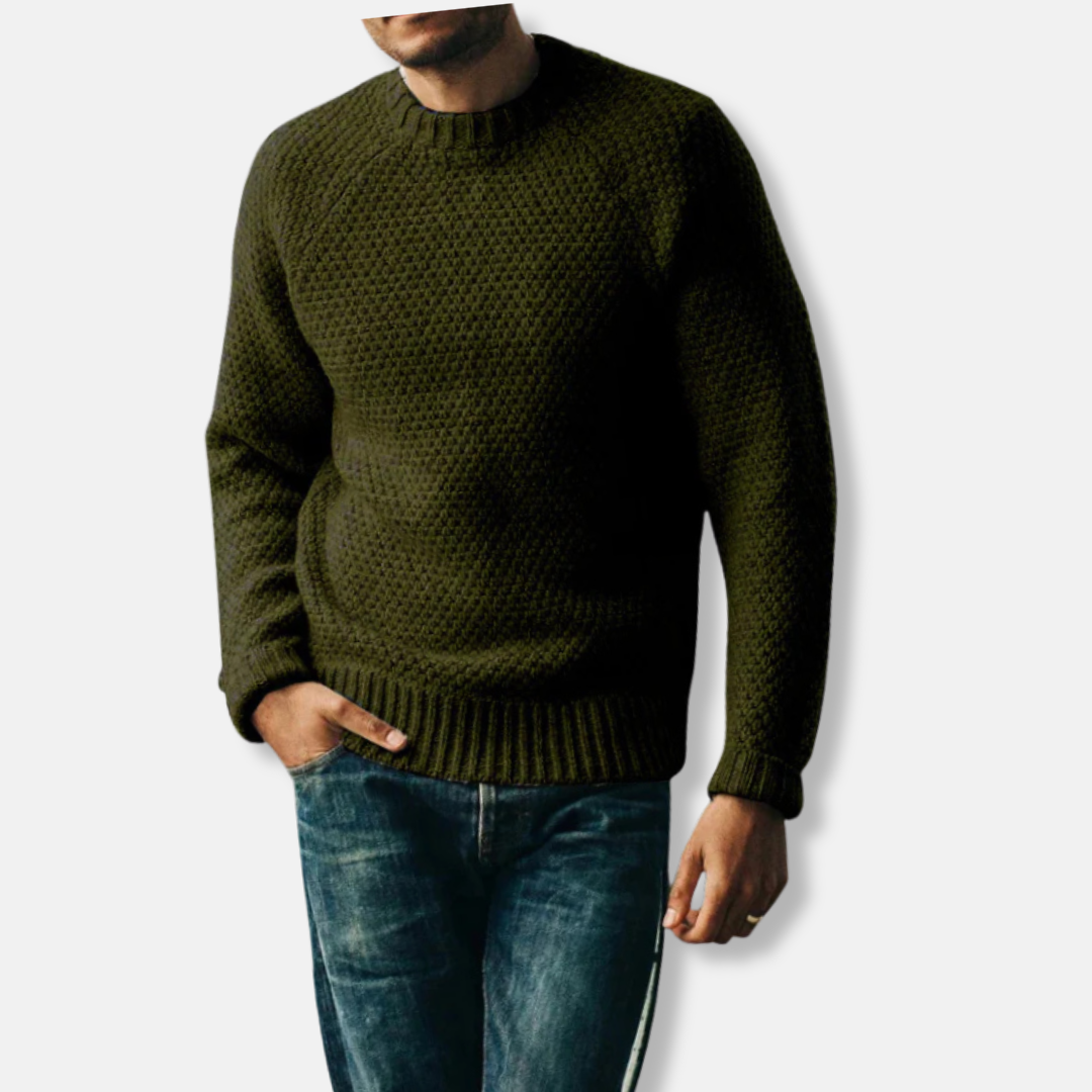 Men's Wool Blend Crew Neck Raglan Sleeves Knit Sweater Relaxed Fit By TrendAura For Casual Everyday Style