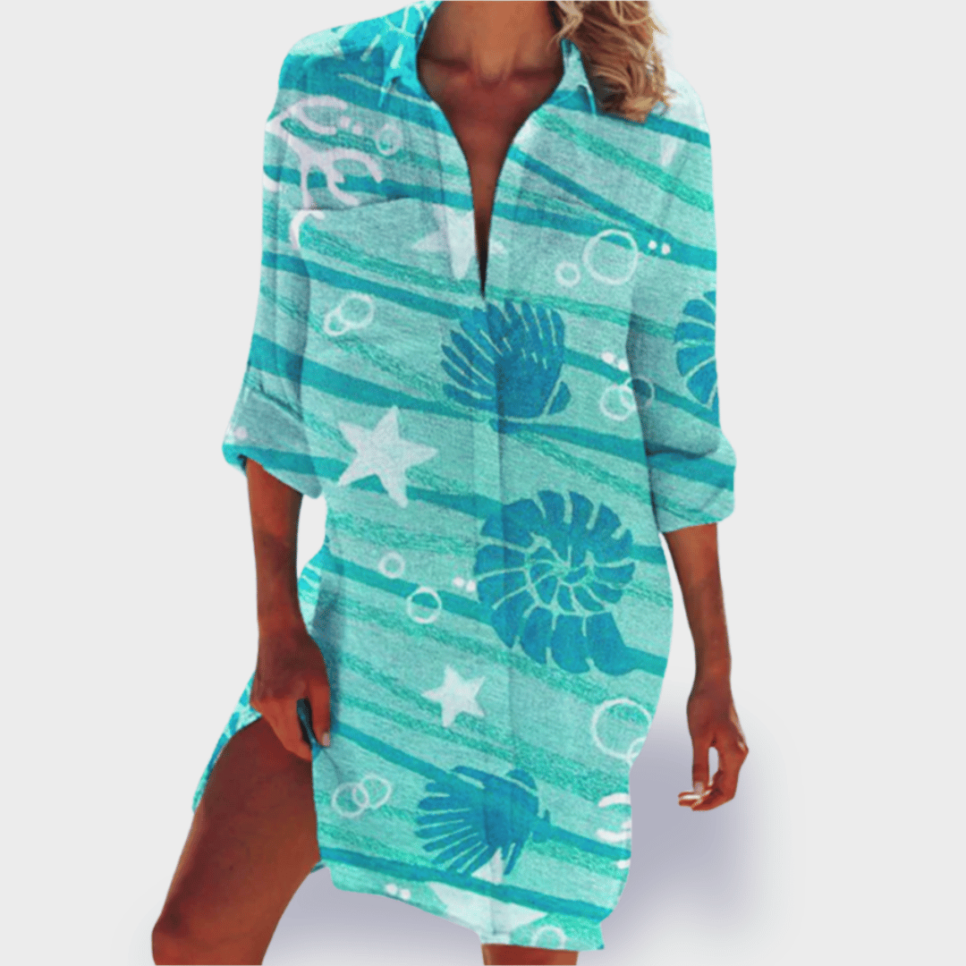 Women's Flowy Draped Dress with Vibrant Design and Lightweight Fabric
