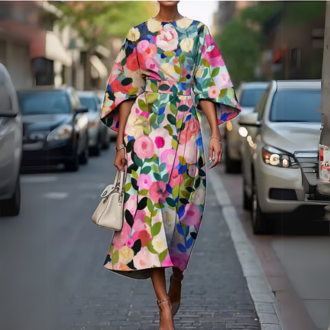 Lucia Cotton Asymmetrical Wrap Midi Dress | Quilted Cinched Waist Dress