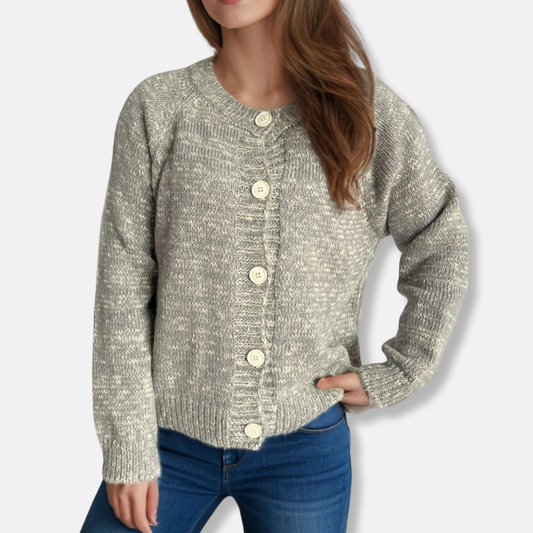 Women’s Cardigan - Acrylic Blend - Relaxed Fit - Cropped Length - Round Neck - Long Raglan Sleeve