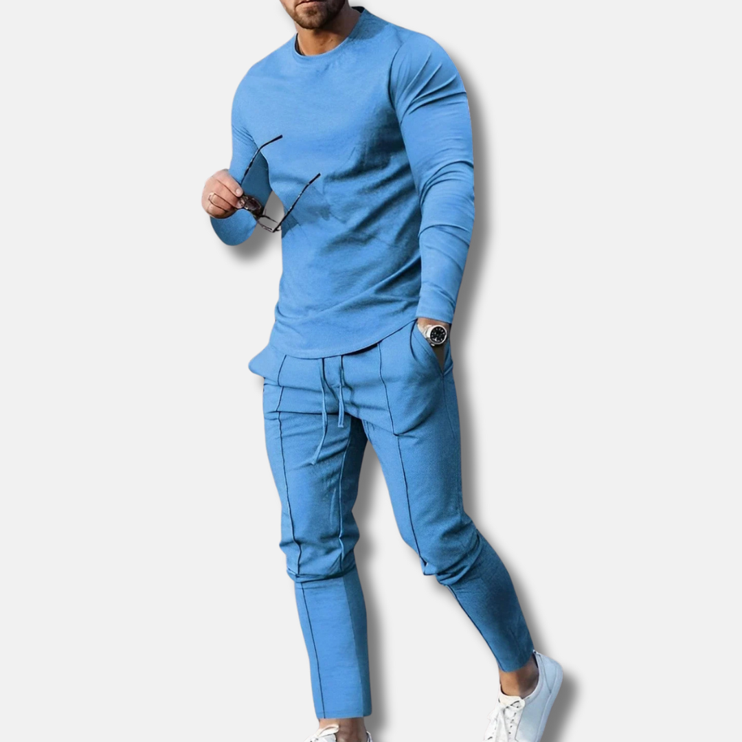 Men's Two Piece Sweatsuit Set Slim Fit Cotton Blend Crew Neck Drawstring Pants Everyday Comfort