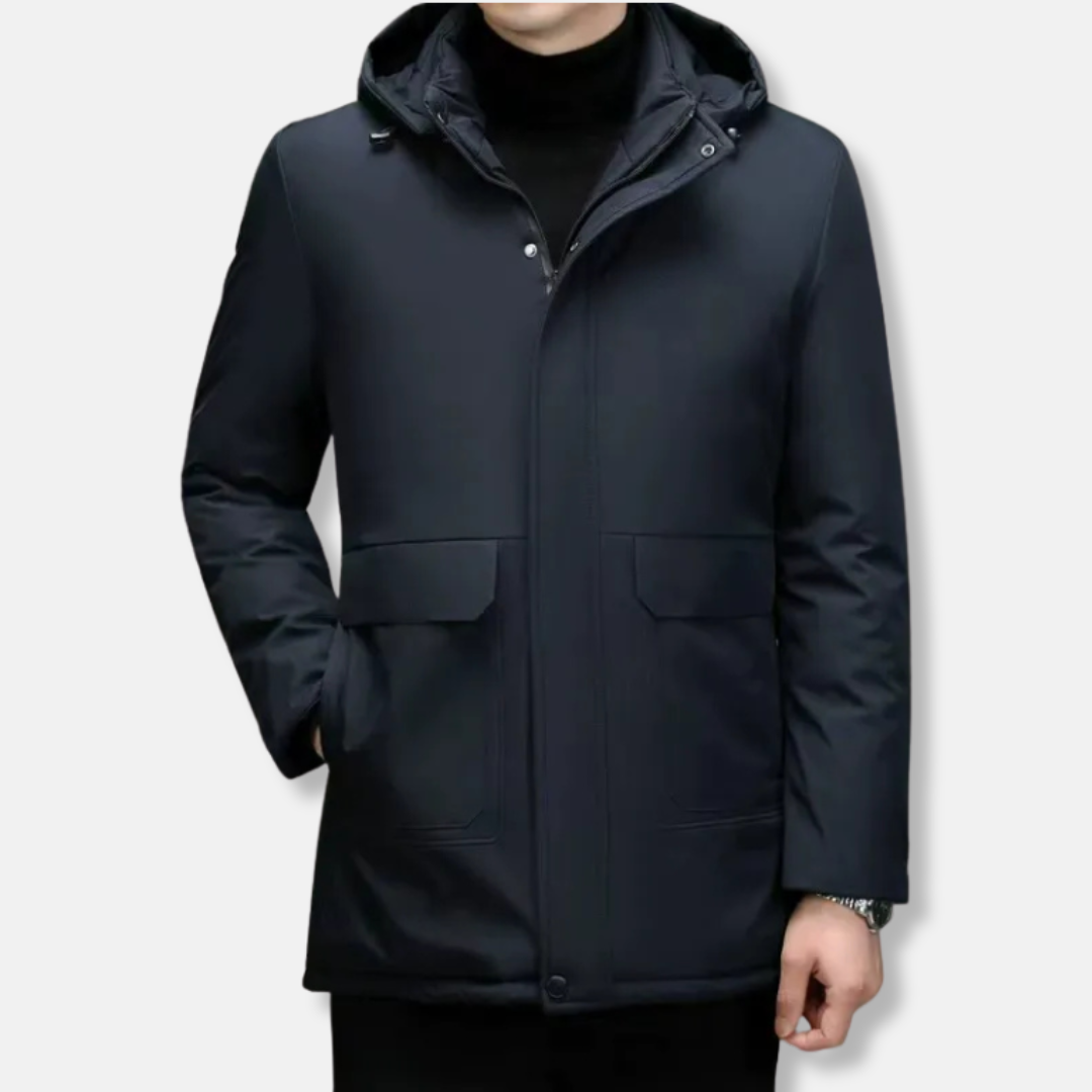 Mens Hooded Padded Insulated Coat Windproof Regular Fit Hip Length Winter Outerwear TrendAura
