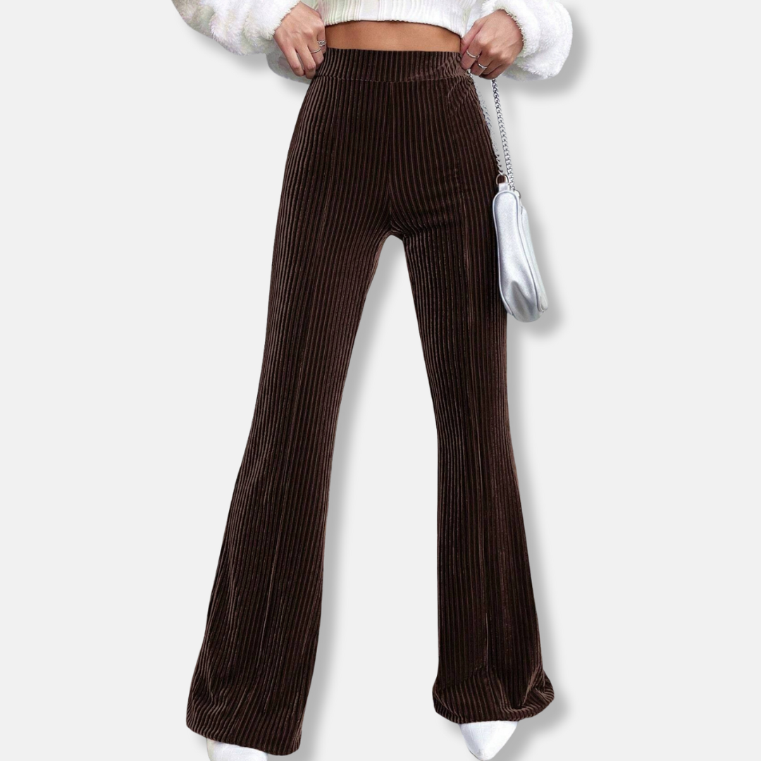 Nordisk-Flair Velvet Ribbed Wide Leg Flared Pants For Women High Waist Pull-On Comfort