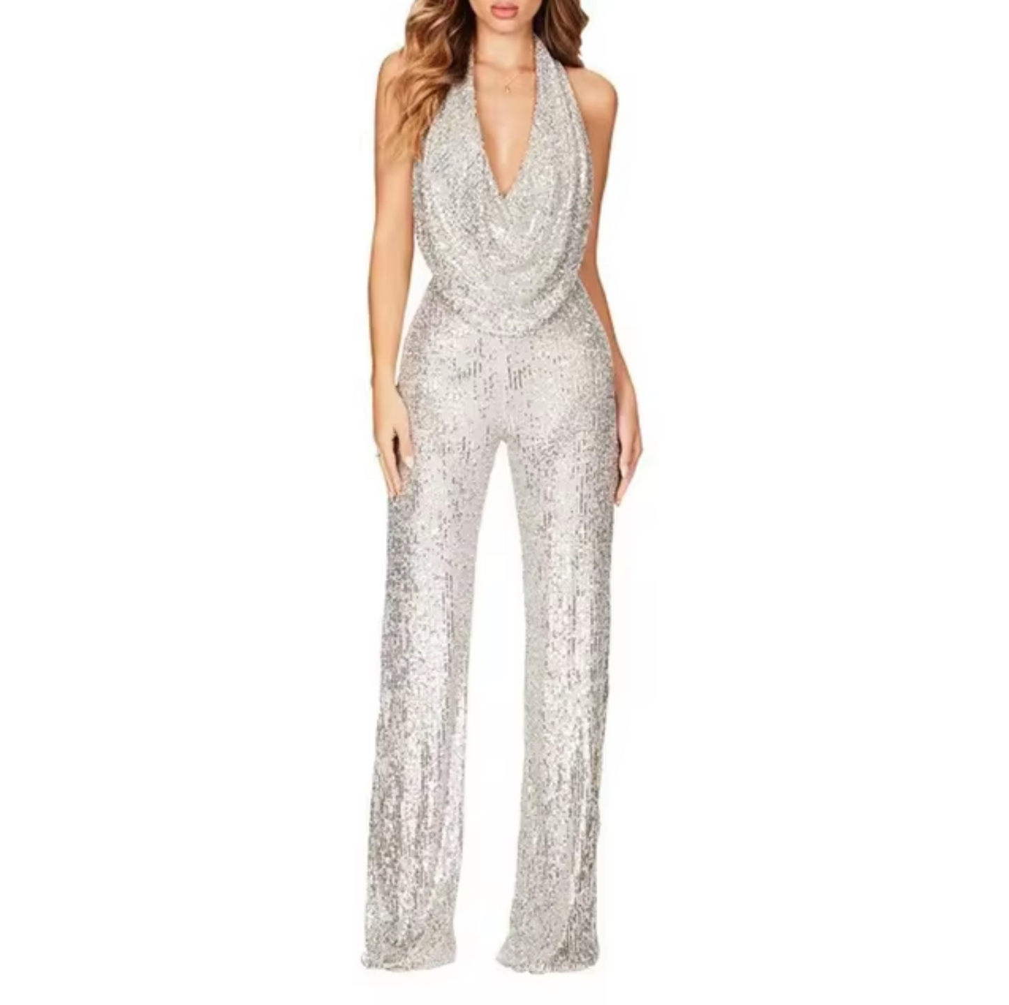 Nola Halter Neck Jumpsuit For Women Glamorous Party Wear With Sparkling Accents And Flattering Fit