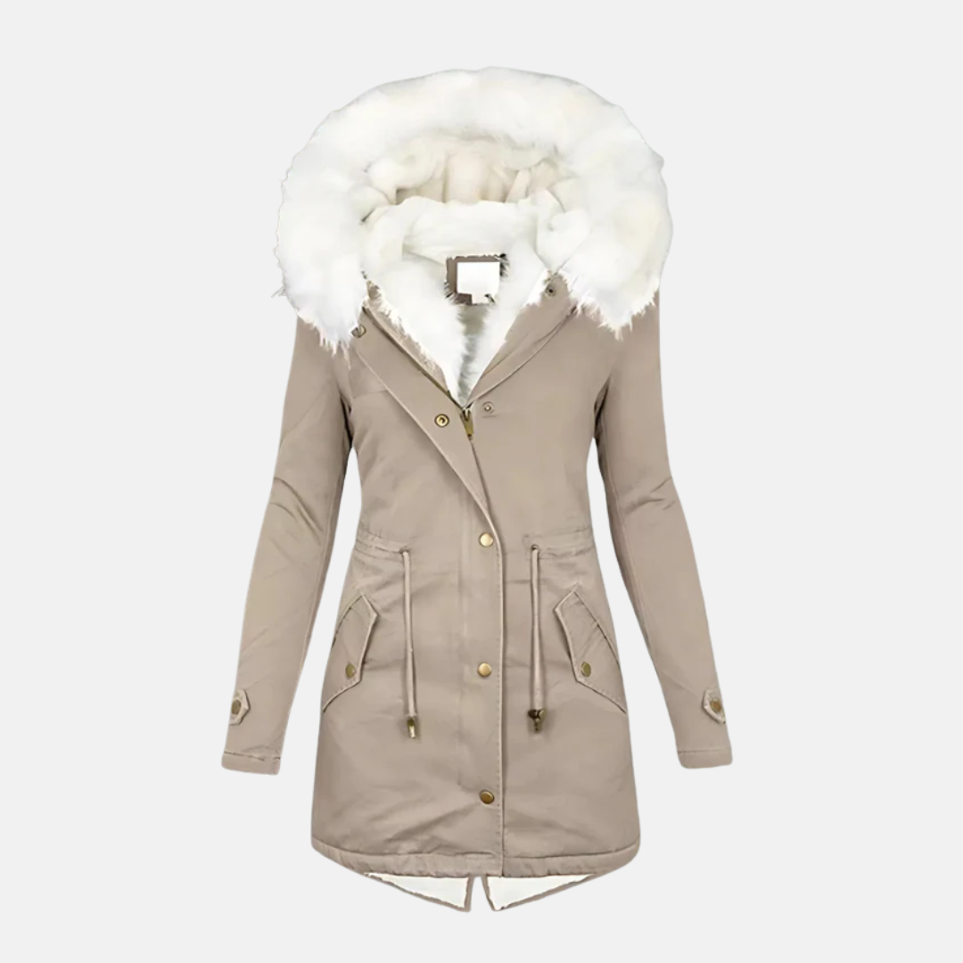 Women’s Parka Coat – Slim Fit – Faux Fur Hood – Water-Resistant – Mid-Length
