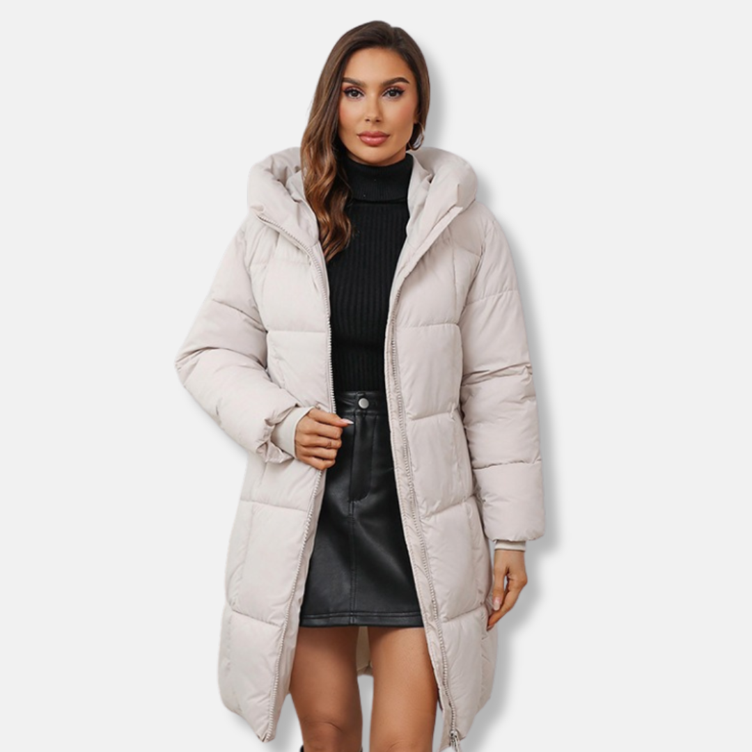 Women’s Hooded Coat – Slim Fit – Quilted Mid-Length – Insulated Warm Outerwear