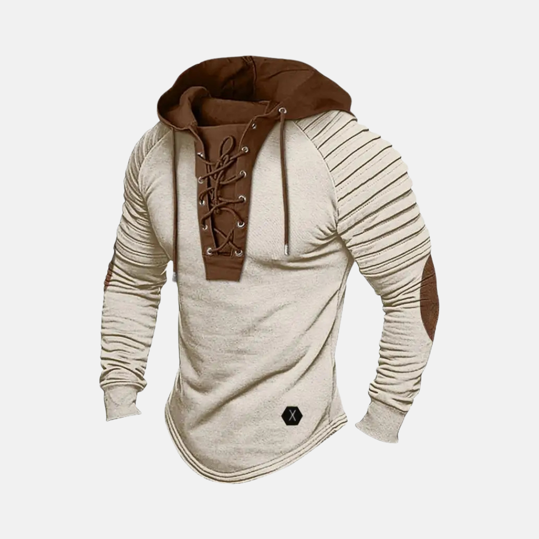 Arthur Slim Fit Hoodie For Men With Hooded Lace Up Neck Placket And Ribbed Sleeves Hip Length