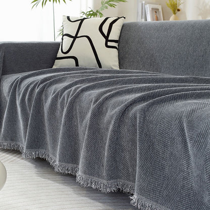 Chenille Herringbone Throw Blanket with Tassel Edging