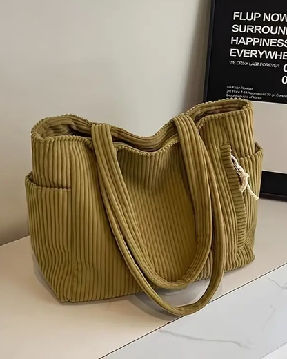 Aubrey Corduroy Tote Bag - Soft Ribbed Texture, Roomy Interior For Everyday Use