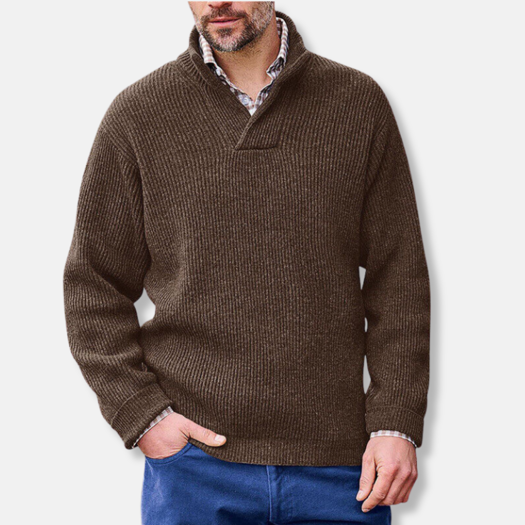 Men's Cotton Blend Pullover Sweatshirt With Stand Collar V Neck Loose Fit Long Sleeve