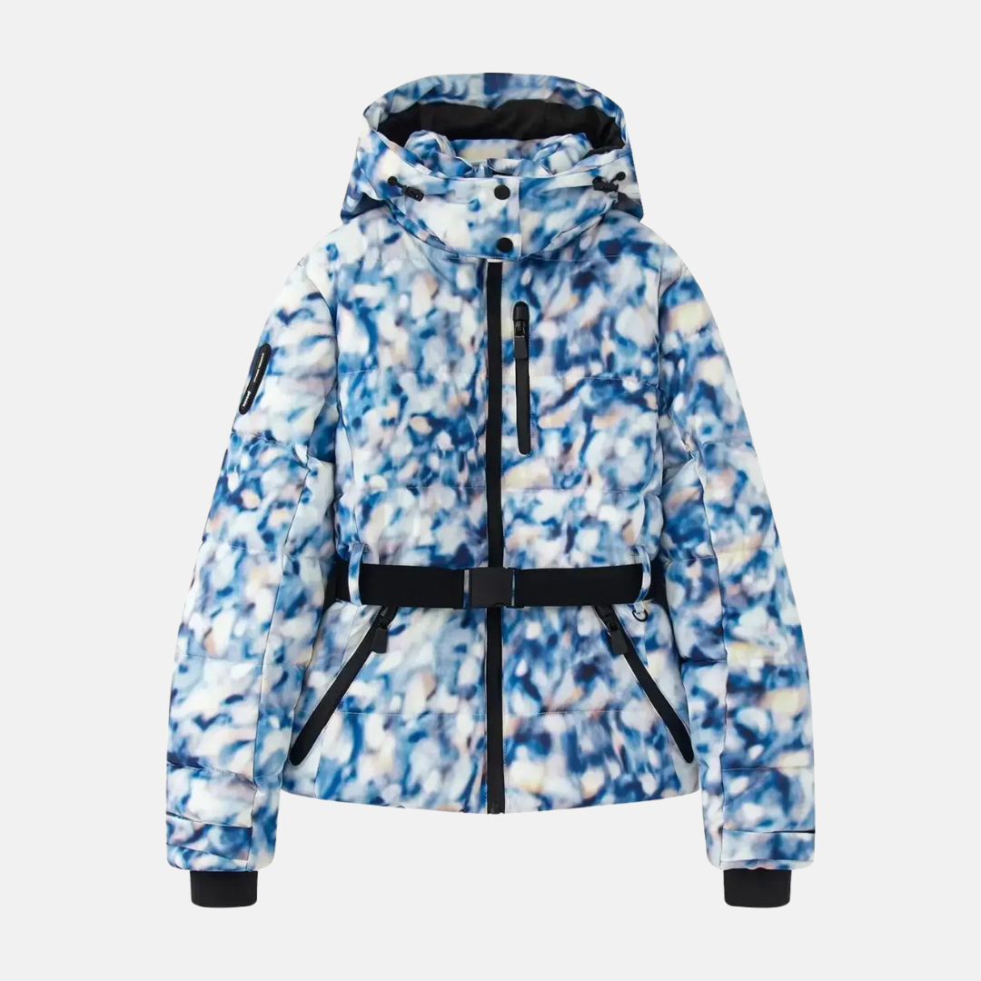 Women’s Ski Jacket – Insulated Puffer – Belted Waist – Waterproof – Hooded Zip Pockets