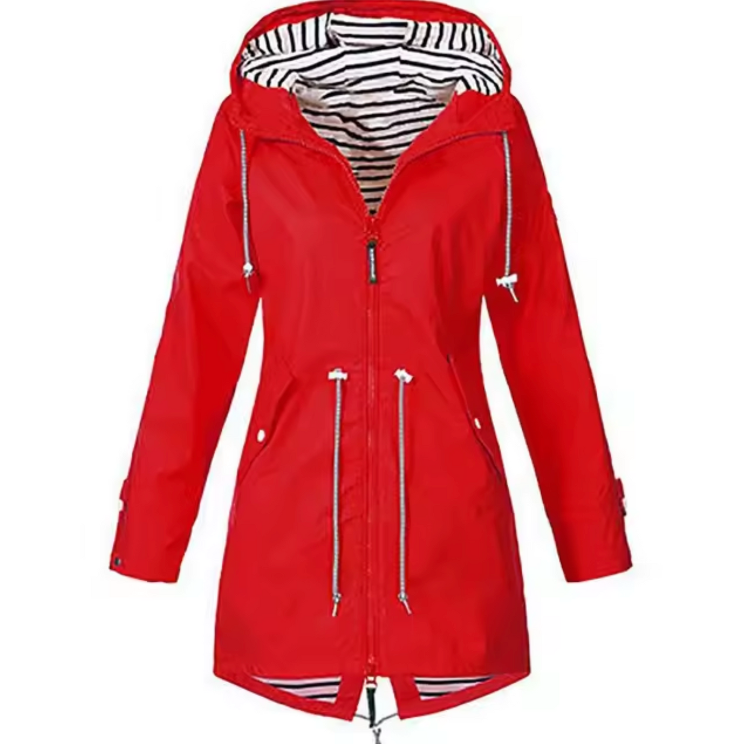 Women's Rain Jacket - Waterproof - Poncho Raincoat - Adjustable Waist - Hood with Lining