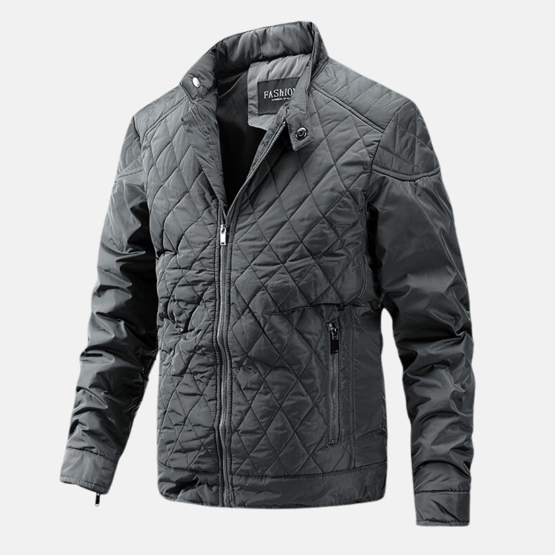 Men's Wool Blend Quilted Jacket With Diamond Quilted Pattern Slim Fit Stand Collar Winter Coat TrendAura