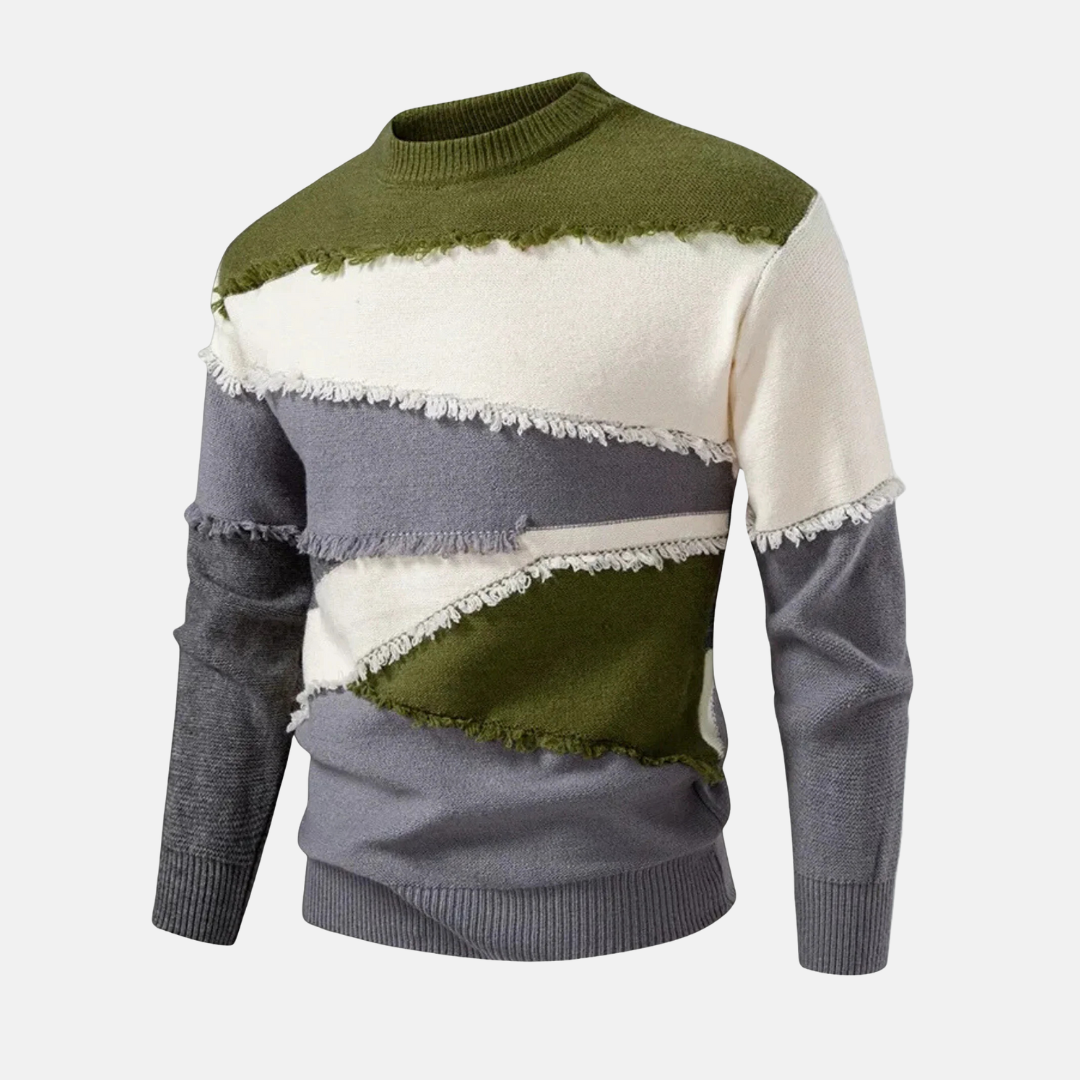 Men's Knit Blend Mock Neck Colorblock Sweater Regular Fit For Smart Casual Style