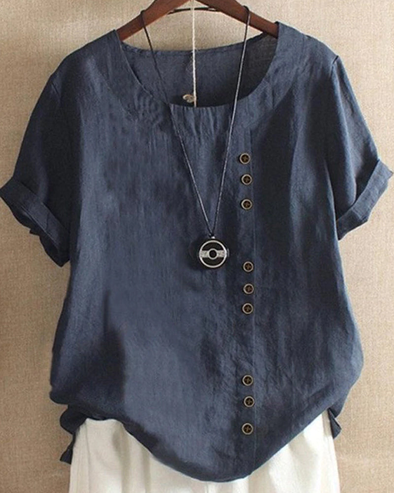 Short Sleeve Blouse With Round Collar For Women By Kelly Mullersmodehaus Versatile Chic Everyday Essential