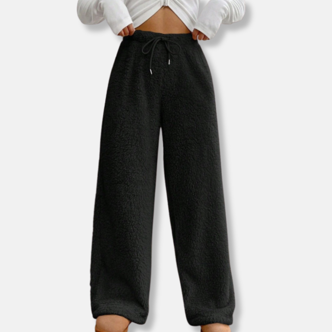 Women’s Lounge Pants – Plush Fleece – Loose Fit – Wide Leg – Drawstring Waist – Full Length