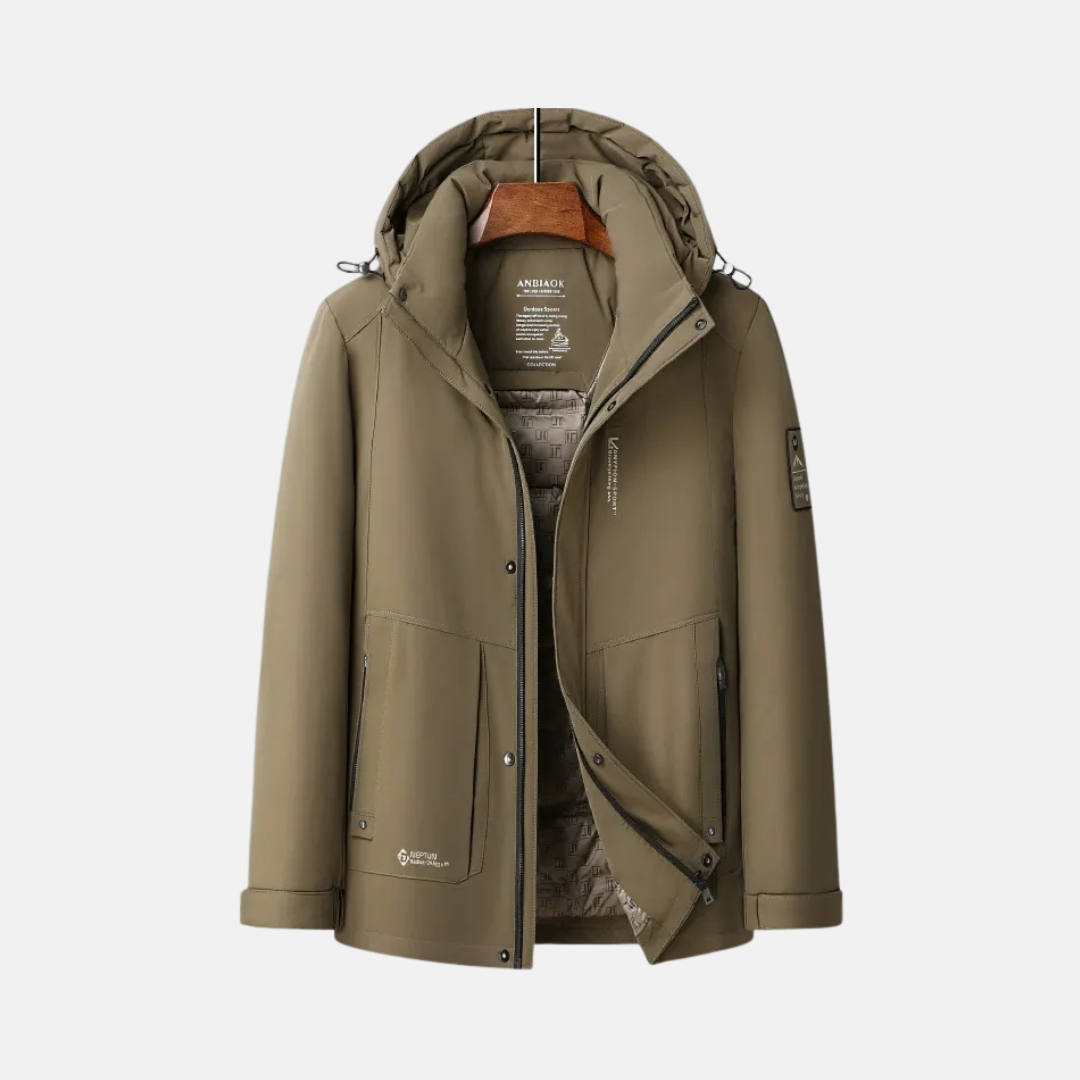 Men's Down Jacket Regular Fit With Quilted Lining Adjustable Hood Zip And Snap Closure