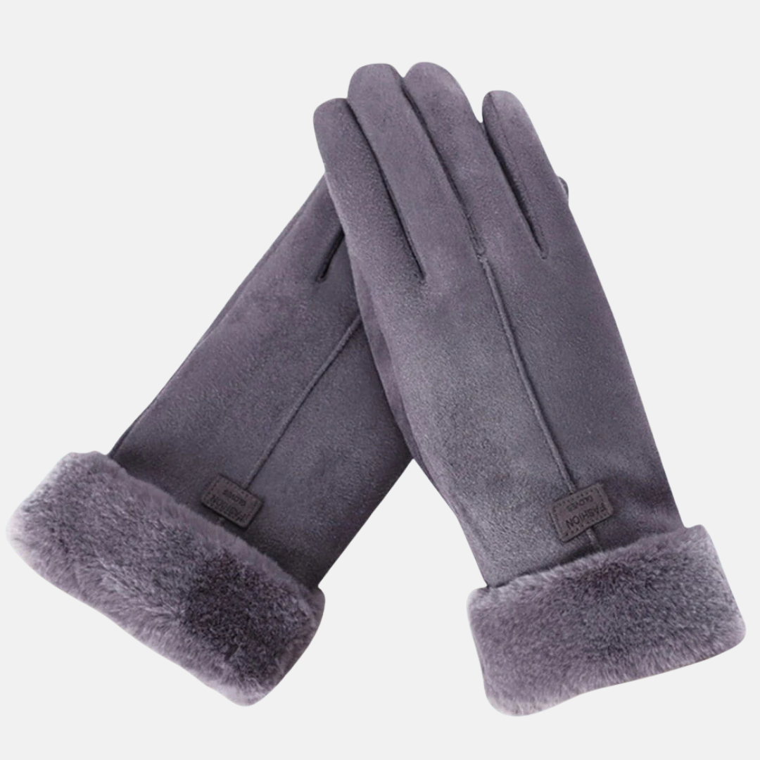 Women’s Gloves - Suede-Like Textile - Slim Fit - Wrist Length - Touchscreen Compatible - Faux Fur Cuff