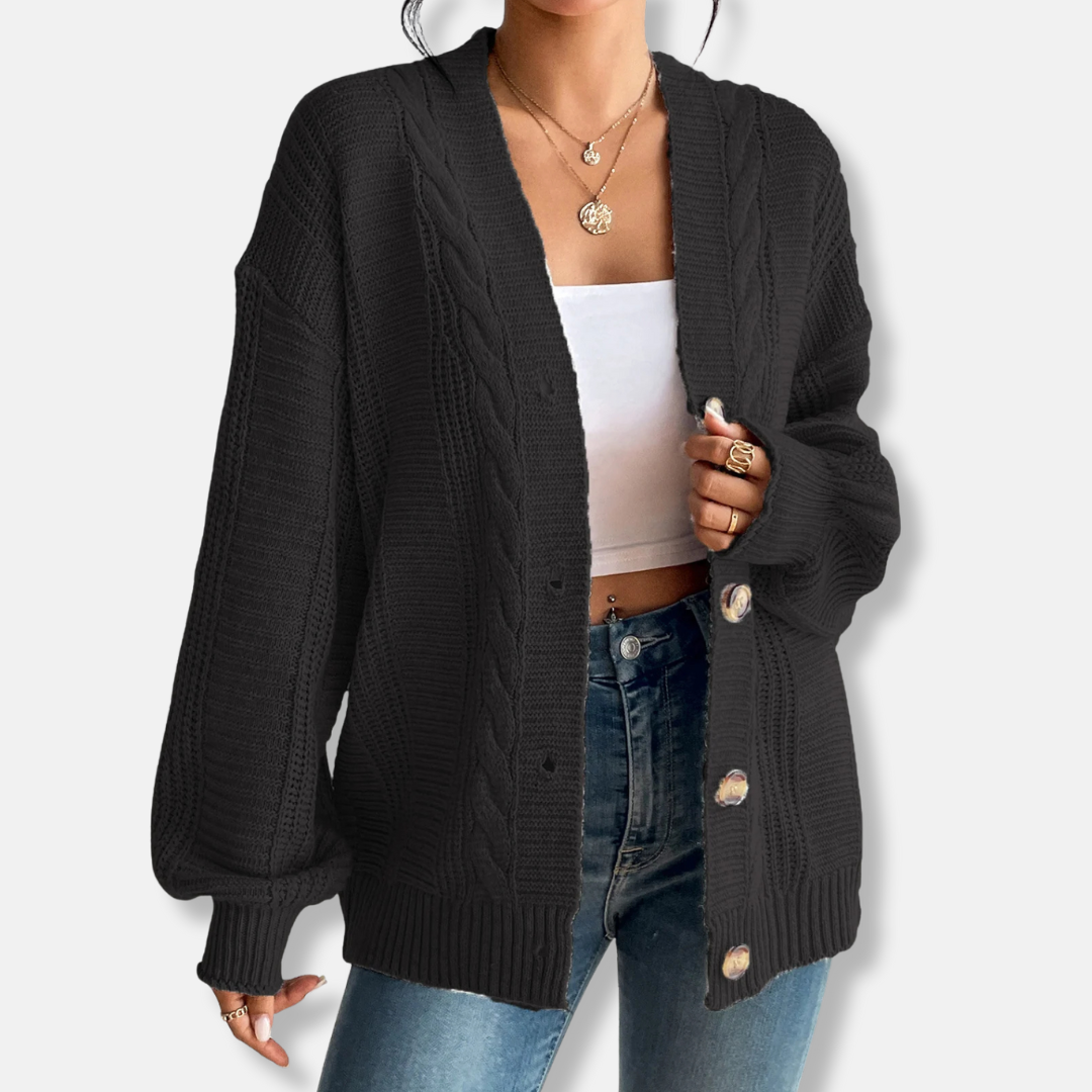 Women’s Cardigan – Wool Knit – Cable Pattern – Oversized Fit – Button Front